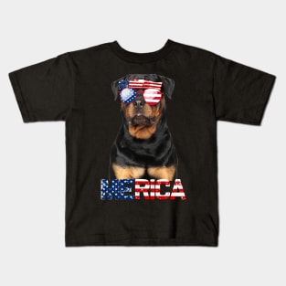 Merica Rottweiler Dog American Flag 4Th Of July Kids T-Shirt